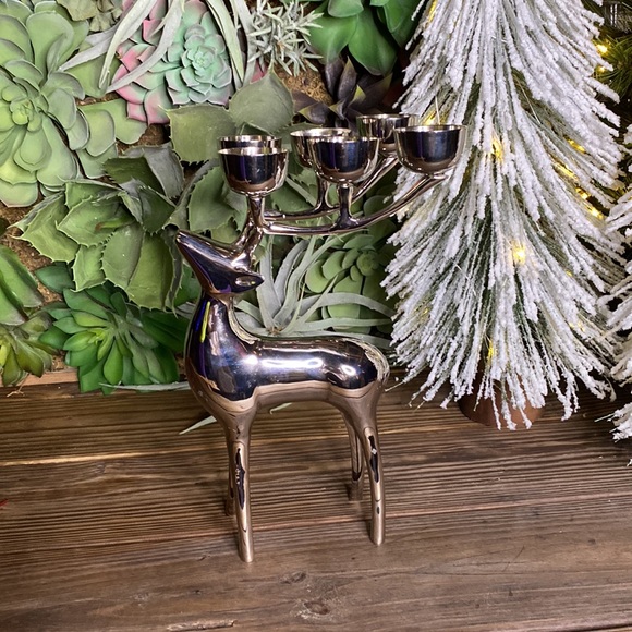 Pottery Barn Large Metal Reflective Silver Reindeer Tea Light Candle Holder - Picture 2 of 16